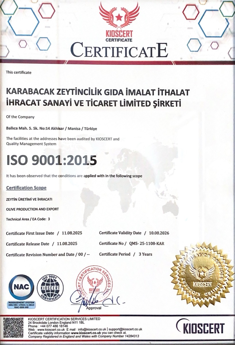 ISO 9001:2015 sertifikası